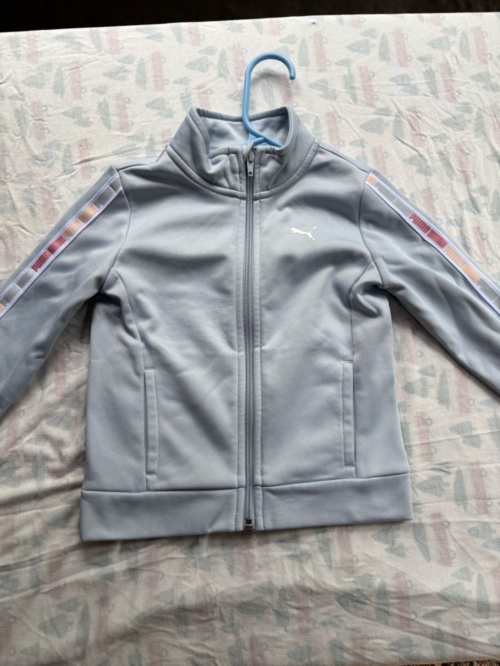 Puma Kids Light blue Zip-Up Track Jacket with Pastel Stripe Detail